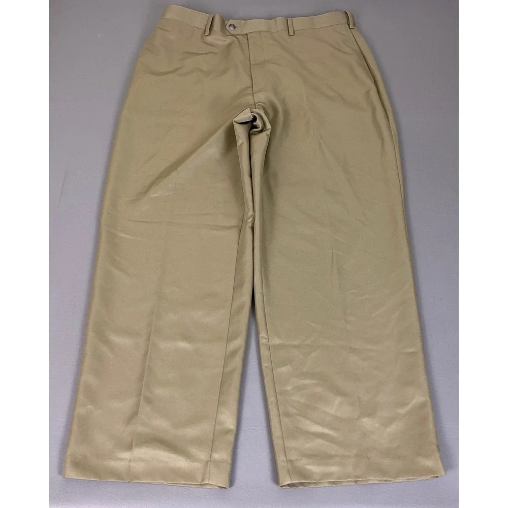 Croft & Barrow Dress Pants Mens Size 38x30 Khaki Tan Flat Front 100% Polyester